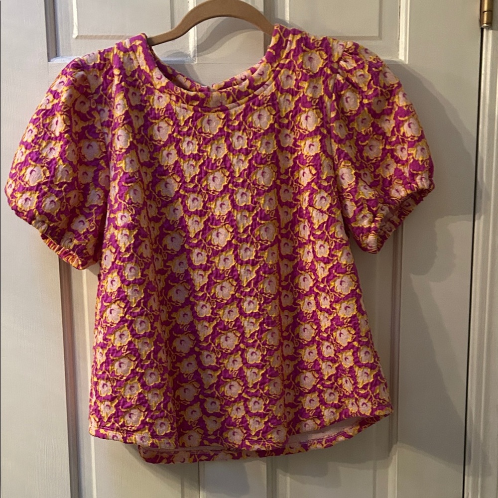 Voy Floral Pink and Yellow Women's Blouse Small